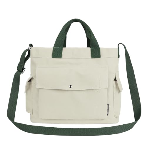 Image of Canvas Messenger Tote Bag Large Hobo Crossbody Bag with Multiple Pockets Casual Shoulder Handbag for Women and Men