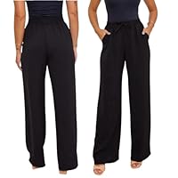 Calça Pantalona Duna Feminina, Cintura Alta com Bolso (BR, Alfa, P, Regular, Regular, Preto)