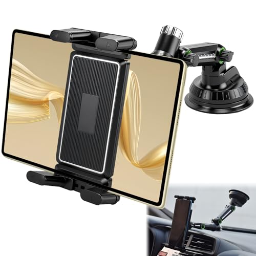 Soporte para tablet para coche, soporte universal con ventosa para salpicadero y parabrisas, giratorio 360°, ajustable, compatible con iPad Air/Mini, tabletas Android y iPhone de 5 a 13 pulgadas