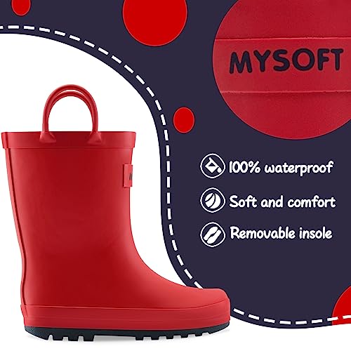 Image of mysoft Kids Rain Boots for Girls Boys Toddler Waterproof Rubber Cute Printed with Easy-On Handles