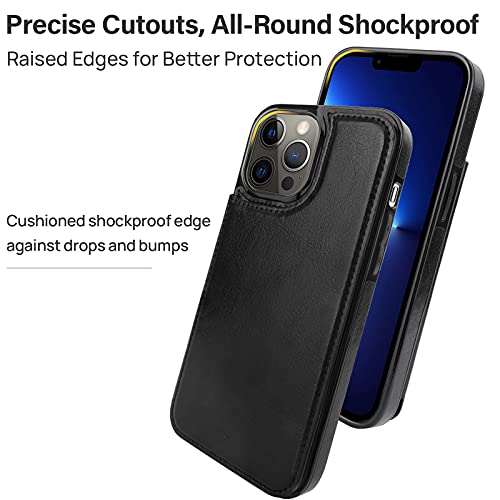 Cardpakee For Iphone 13 Pro Max Wallet Case With Card Holder, Faux Leather Kickstand Card Slots Case, Handmade Rfid Blocking Magnetic Shockproof Protective Slim Back Flip Phone Case 2021 6.7" Black #TOP2
