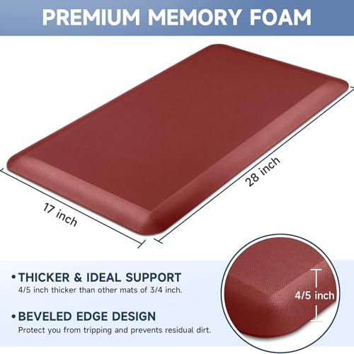 Image of StepRite 4 /5 Inch Thick Kitchen Mat Anti Fatigue Mat Kitchen Rugs Kitchen Decor Non-Slip, Stain & Water Resistant, Kitchen Mats Desk Mat for Kitchen, Office, Workshop, Red, 17'' x 28''