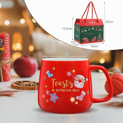 LIHAO Weihnachtstasse Rot Kaffeebecher Weihnachten Tasse Winter Kaffeepott Henkeltassen Weihnachtsmann Schneeflocken Becher Weihnachten Geschenkset Geschenke (Keramik) – Bild 2