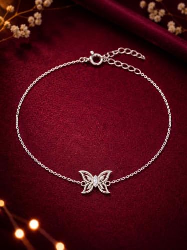 Image of Clara 925 Silver Fia Butterfly Pendant Earrings Chain Bracelet Anklet Ring | Gift for Women & Girls | Platinum Plated | Jewellery Set