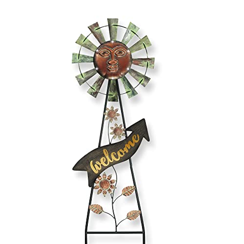 TERESA'S Collections Garden Decor with Solar Outdoor Lights, Wind Spinner Yard Art Sign for Outside, 37'' Bronze Metal Sun Face Windmill Decorative Garden Stake for Lawn Ornaments, Gifts for Mom by TERESA'S COLLECTIONS - Used condition - US$19.32