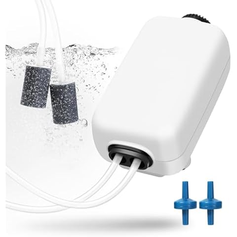 AQUANEAT Aquarium Air Pump, 100gal Fish Tank Air Bubbler, Adjustable Dual-Outlet Hydroponic Oxygen Aerator with Air Stones, Airline Tubing, Check Valves Cover