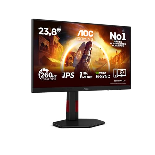 AOC 24G4ZR Gaming Monitor 24 Pulgadas, 260Hz, Panel Fast IPS, 0.3HDR10, Adaptive Sync, G Sync Compatible, Altura Ajustable, (1920x1080 HDMI 2X 2.0 DP 1x 1.4) Negro