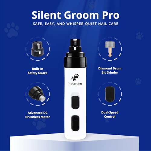 image for Heusom Silent Groom Pro Pet Nail Grinder | Whisper Quiet Claw Trimmer 