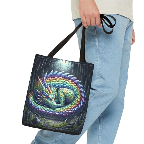 Premium Tote Bag with Reinforced Stitching - A Rainbow Crystal Dragon Sleeping in a Cave3