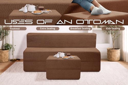 Image of Rosebell Foldable Sofa-Cum-Bed with Ottoman | 3-in-One Foldable Sofa, Lounger & Bed-5x6 Feet Three Seater- Perfect for Home & Office -Brown-Color