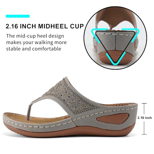 Image of Ecetana Wedge Sandals for Women Comfortable Casual Stylish Flip Flops | Soft Cushion Orthopedic Slip On Platform Thong Sandals with Lightweight Non Slip 2.16 Inch Heel for Summer Walking