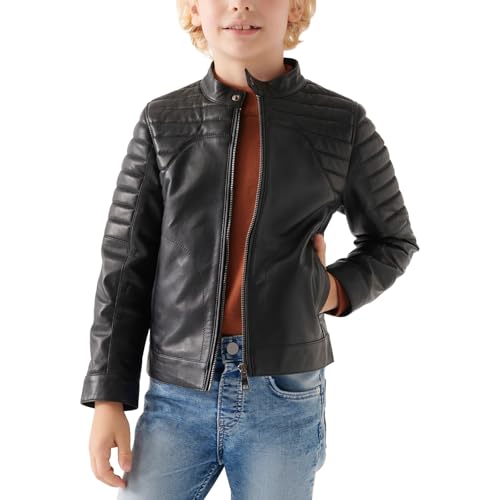 Trifoliate Boys Motorcycle Cafe Racer Sheepskin Biker Leather Jacket Kids