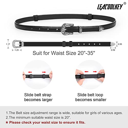 Leacoolkey Girls Leather Skinny Belt With Western Buckle For Dress Kids Adjustable Thin Waist Belt For Jeans #TOP3