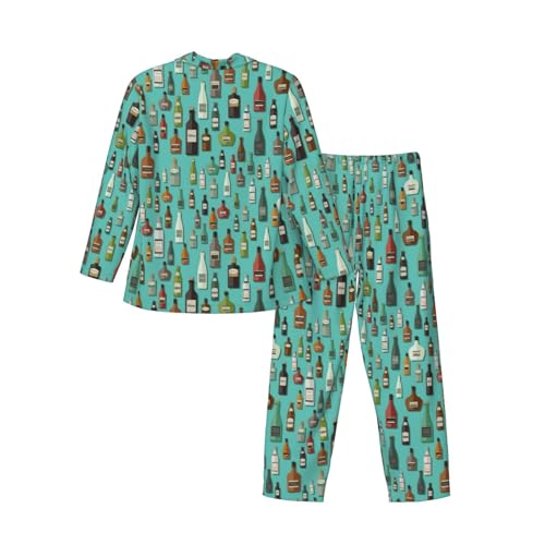 Colorful Glass Bottle Mens Pajamas Set Button Down Sleepwear Set Long Sleeve Loungewear With Pockets4
