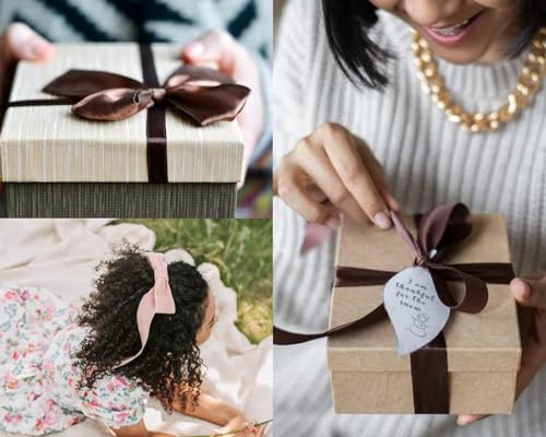 Image of Double Face Brown Satin Ribbon 2 inch X 25 Yards Polyester Brown Ribbon for Gift Wrapping Very Suitable for Weddings Party Invitation Decorations and More
