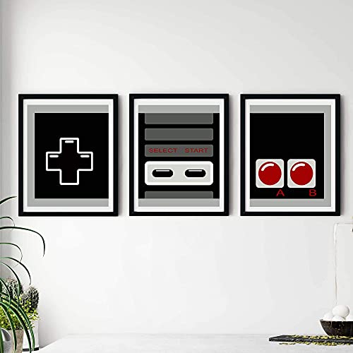 Retro Video Game Nintendo Wall Art - Nes Game Room Decor Video Game Posters - Watercolor Nintendo Gamer Decor For Boys Mens Bedroom, Bathroom Decor Wall Art, Gaming Room Poster Prints - Retro Vintage Super Nintendo Controller Wall Posters For Boys Room - Video Game Posters - Set Of 3 (8 X 10) Unframed #TOP4