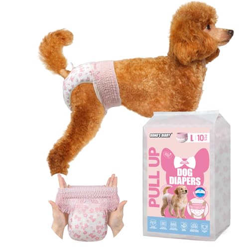 Image of Dono Disposable Pull It Up Female Dog Diapers, 360 Stretchy Waist Puppy Diapers, Super-Absorbent Doggie Diapers with Rapid-Dry Technology Leak-Proof Design for Doggy in Heat Period, L 40 Pcs