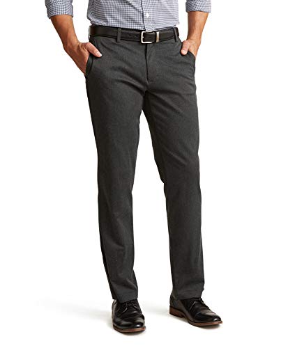 Dockers Men's Straight Fit Signature Lux Cotton Stretch Khaki Pant, Charcoal Heather, 34W x 32L