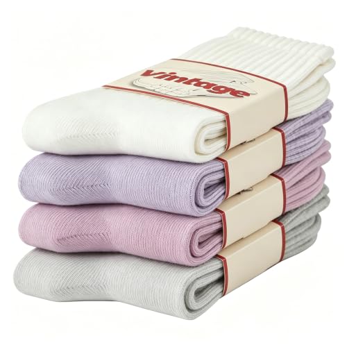 Image of DAUCO 4 Pairs 98% Cotton Socks for Men Women Crew Seamless Fall Slouchy Socks