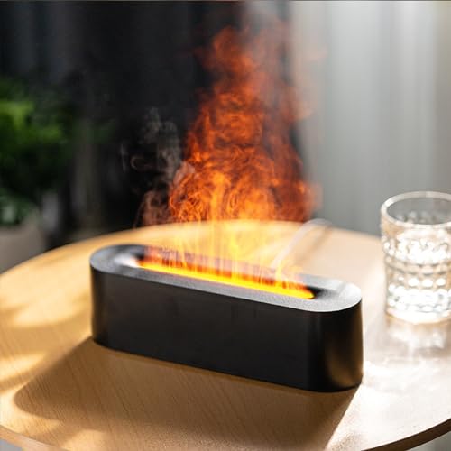 Difusor de aromas con llamas, difusor mejorado con 7 colores luminosos, aceites esenciales con 3 temporizadores, apagado automático sin agua, difusor humidificador, humidificador para el hogar y la of