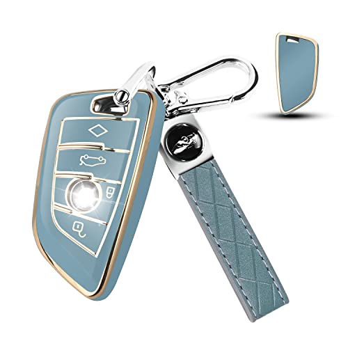 Qbuc For Bmw Key Fob Cover, Tpu Car Key Case Protector With Keychain Compatible With Bmw 2 5 6 7 Seriesx1 X2 X3 X5 X6, Blue #TOP15