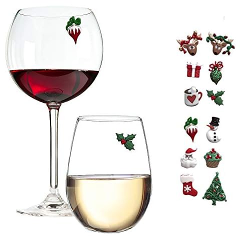 Simply Charmed Christmas Holiday Magnetic Wine Glass Charms & Cocktail Markers Set of 12 - Great Christmas Hostess Gift or Stocking Stuffer Cover