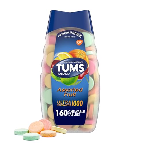 Image of TUMS Ultra Strength Antacid Tablets for Chewable Heartburn Relief and Acid Indigestion Relief, Assorted Fruit - 160 Count