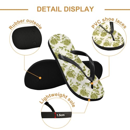 Burbuja Retro Green Roses Flip Flops for Women Men, Soft Thong Sandals Rubber Slippers for Pool Beach Essentials3