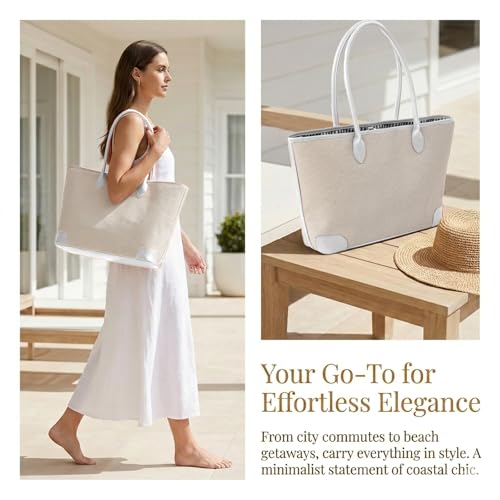Bolso Tote Oversize de Lino para Mujer Blanco miniatura 5