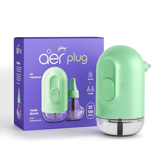Godrej aer Plug Electric Air Freshener (Machine + 2 Refills (20Ml each) | Violet Bloom | Lasts up to 120 days,Solid
