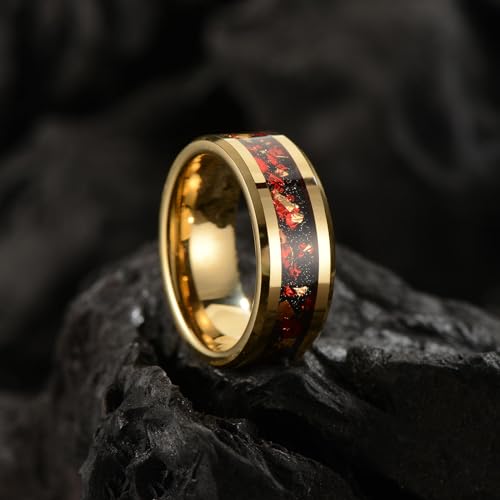 Men's 8mm Black/Gold Tungsten Carbide Wedding Ring Nebula Galaxy Wedding Promise Gold Foil Inlay Real Meteorite Matte Bevel Comfort Fit2
