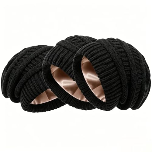 Image of Fashionable Silk-Interior Beanie Black, Black, Black