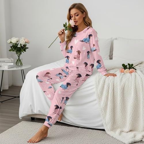 Image of Women's 2 Piece Printed Pajama Set Long Sleeve Sleepwear Set with Long Pants Casual Lounge Sets with Pocket