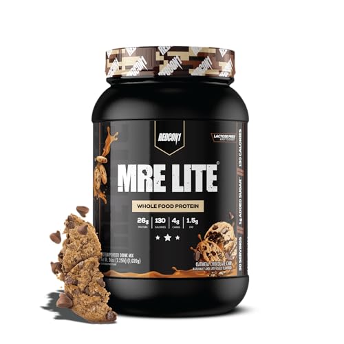 REDCON1 MRE LITE Whole Food Protein Powder, Oatmeal Chocolate Chip - Lactose Free Meal Replacement with Animal Protein Blends - Easy to Digest Formula - Only 4g Carb per Serving (30 Servings)
