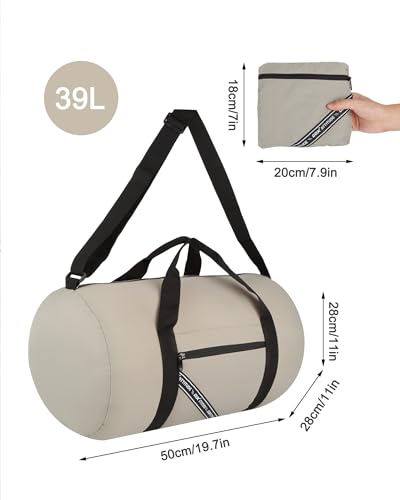 GOX Large Duffel Bag for Men Foldable Duffel Bags for Traveling Packable Carry On Luggage Weekender Overnight Bag (Grey)2