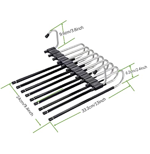 Trrcylp 2pack 9 Layer Collapsible Pants Hangers Space Saving Trousers Hangers Multifunctional Pants Rack Hanger for Wardrobe Trousers Scarf Jeans (Black) - Image 2
