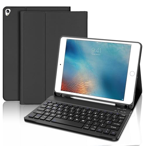 JADEMALL Keyboard Case for iPad 9.7 Inch 6th/5th Generation 2018/2017 Wireless Bluetooth Detachable Keyboard Slim Protective Cover with Pencil holder for iPad Air 2/Air 1/Pro 9.7 inch Black
