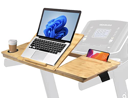 Bamboo Treadmill Desk Attachment Ergonomic/Adjustable with Cup Holder and Mouse Pad Great for Computers, Notebooks, Tablets, Phones, Etc. Very Spacious and Fits All Treadmills