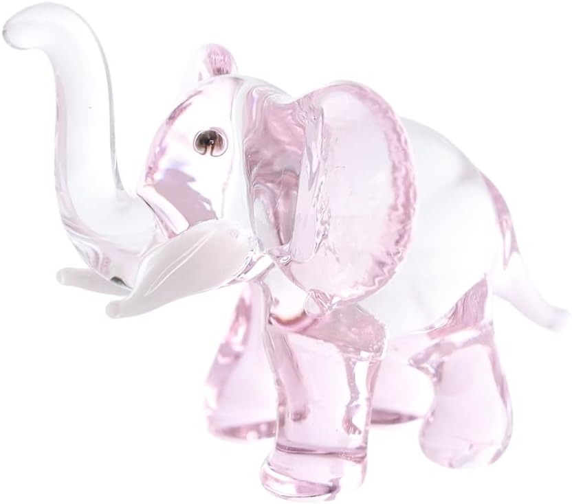 DUONGJAIS BRANDDUONGJAIS BRAND Hand Blown Art Glass, Thai Elephant with Tusk Miniature Animals Collection, Dollhouse Miniatures, Decorations, Seasonal Gift, Souvenirs. (Elephant No.3)