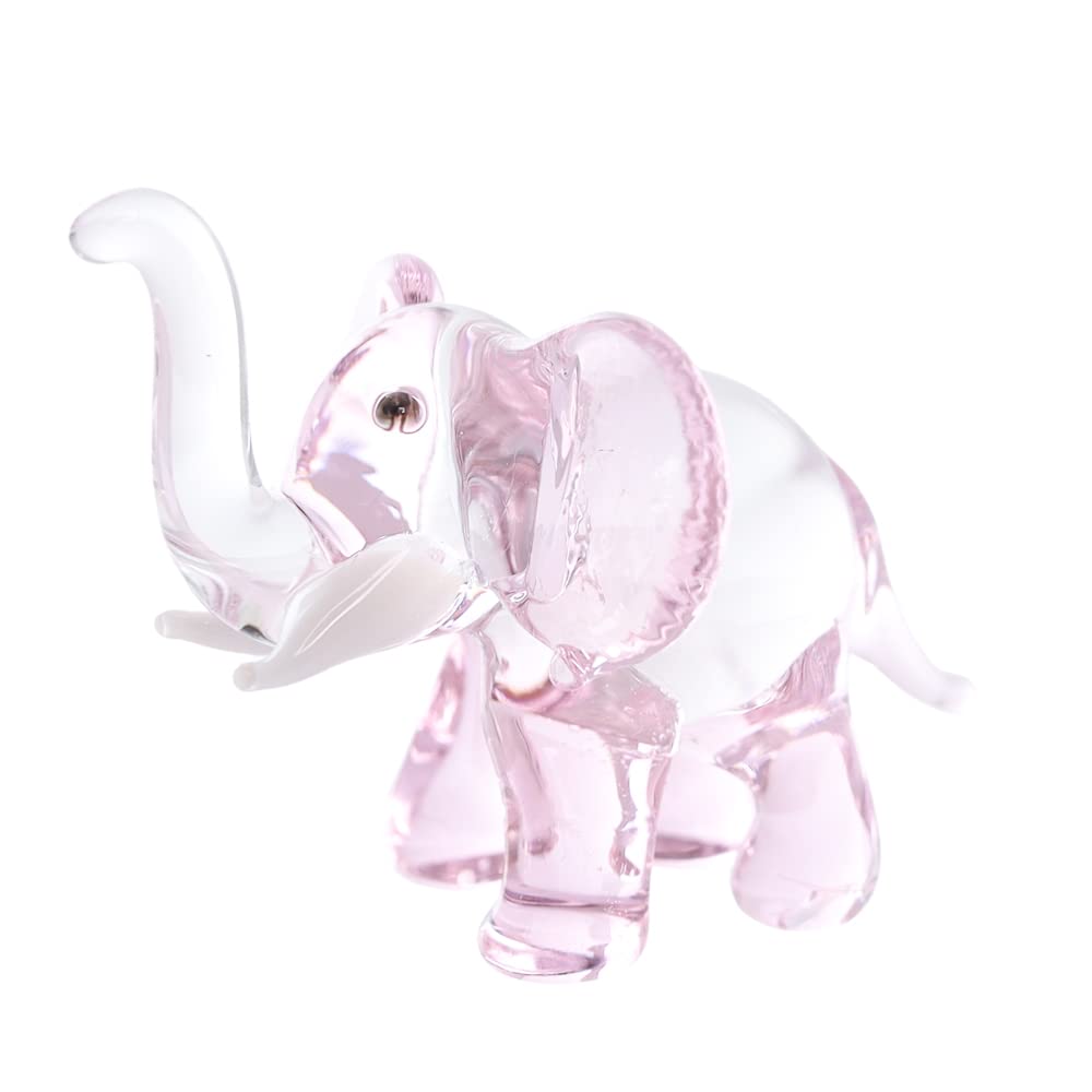 DUONGJAIS BRANDDUONGJAIS BRAND Hand Blown Art Glass, Thai Elephant with Tusk Miniature Animals Collection, Dollhouse Miniatures, Decorations, Seasonal Gift, Souvenirs. (Elephant No.3)