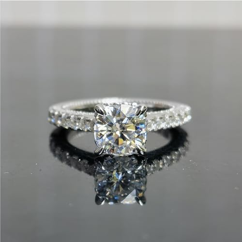 DovEggs Moissanite Engagement Rings for Women 2ct 7.5x7.5mm G-H-I Color Cushion Lab Created Diamond Moissanite Hidden Halo Wedding Rings 14k Gold Quality Sterling Silver2