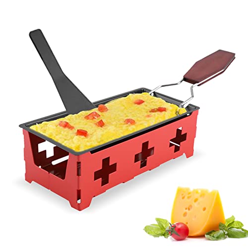 Cheese Raclette with Foldable Wood Handle, Mini Tea Light Raclette Set Candlelight Raclette Cheese Raclette Melter for Grill