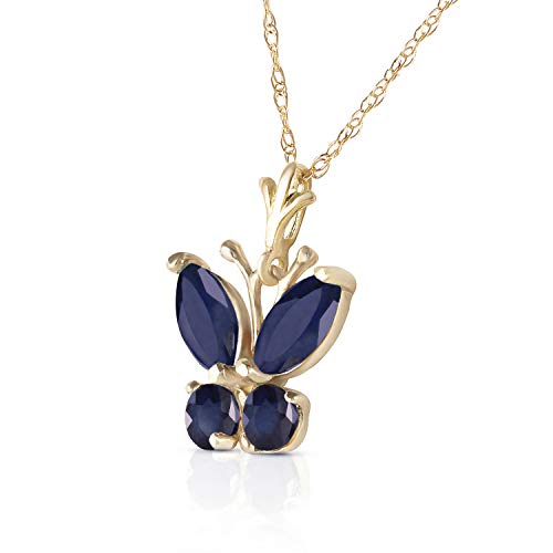 Galaxy Gold GG 14K Yellow Gold Butterfly Natural Blue Sapphire Drop Pendant Necklace - Image 4