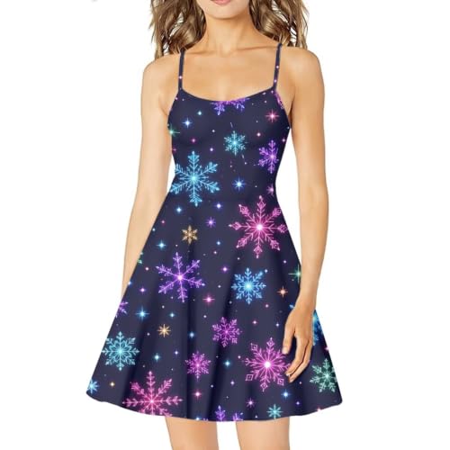 Image of Women's Spaghetti Strap Dress Summer Casual Swing Sundress Girls Beachwear Swing Mini Dress
