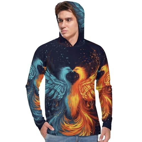 Men's Sun Shirts UPF 50+ Rash Guard Long Sleeve Sun Protection Hoodie Fire and Water Phoenix Lightweight Shirt S White2