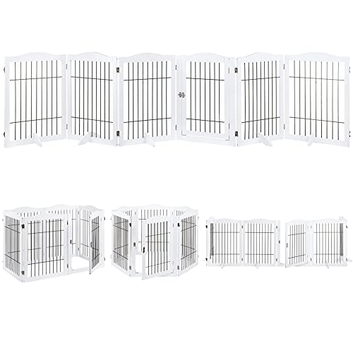 beeNbkks Pet Playpen with Wire, Extra Wide 6 Panels Freestanding Wooden Dog Gate with Walk Through Door and 5 Support…