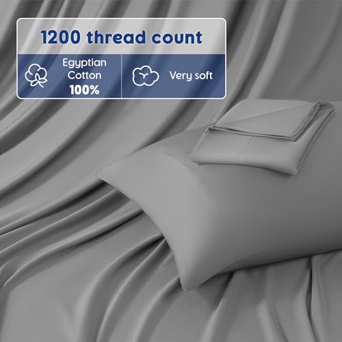 Image of SONORO KATE 100% Egyptian Cotton Sheets,1200 Series,Cal King Size | Soft Breathable & Cooling LuxuryHotel Cotton,Sateen Weave for Soft Feel,Fits Upto 16 inch Mattress,4PC,Grey
