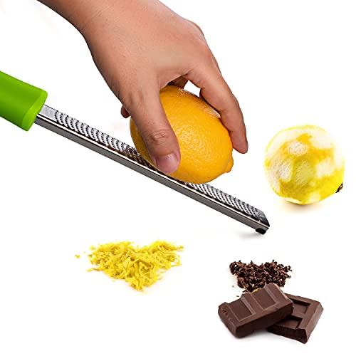 Lemon Zester, Stainless Steel Kitchen Cheese Grater, Plastic Cover Ergonomic Soft Green Handle #TOP6