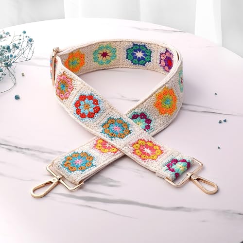 Image of Crochet Flower Purse Strap,Knit Wide Replacement Crossbody for Shoulder Strap Bag Adjustable 2inch Guitar Strap