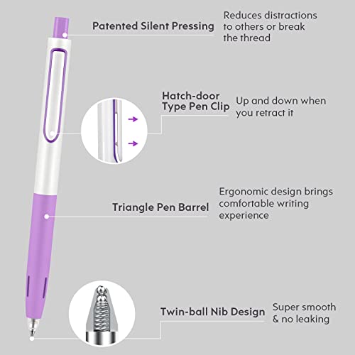 Image of WRITECH Retractable Gel Ink Pens: Multicolor 0.5mm Fine Point Pen No Smear & Bleed for Journaling Sketching Drawing Notetaking Extra Smooth Writing Silent Click Pen Set Up-Gel 8ct
